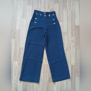 Chantal Rosner Paris Women's Navy Blue Pants with Button Detail